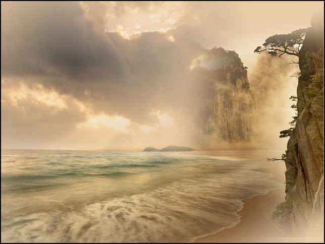 Beach and sky with cliffs