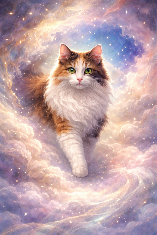 calico cat in cloudscape animal communication